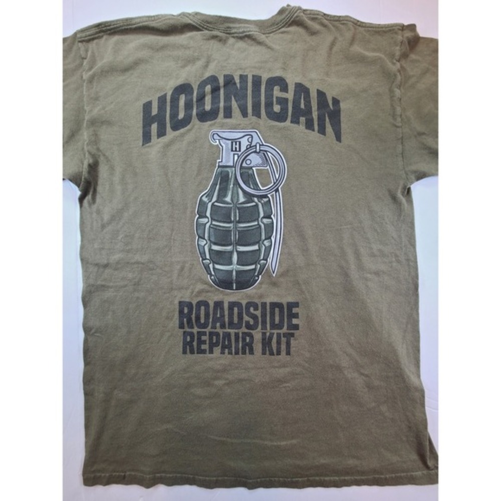Hoonigan Grenade Roadside Repair Kit Graphic T Shirt‎ Olive Green Mens Size L